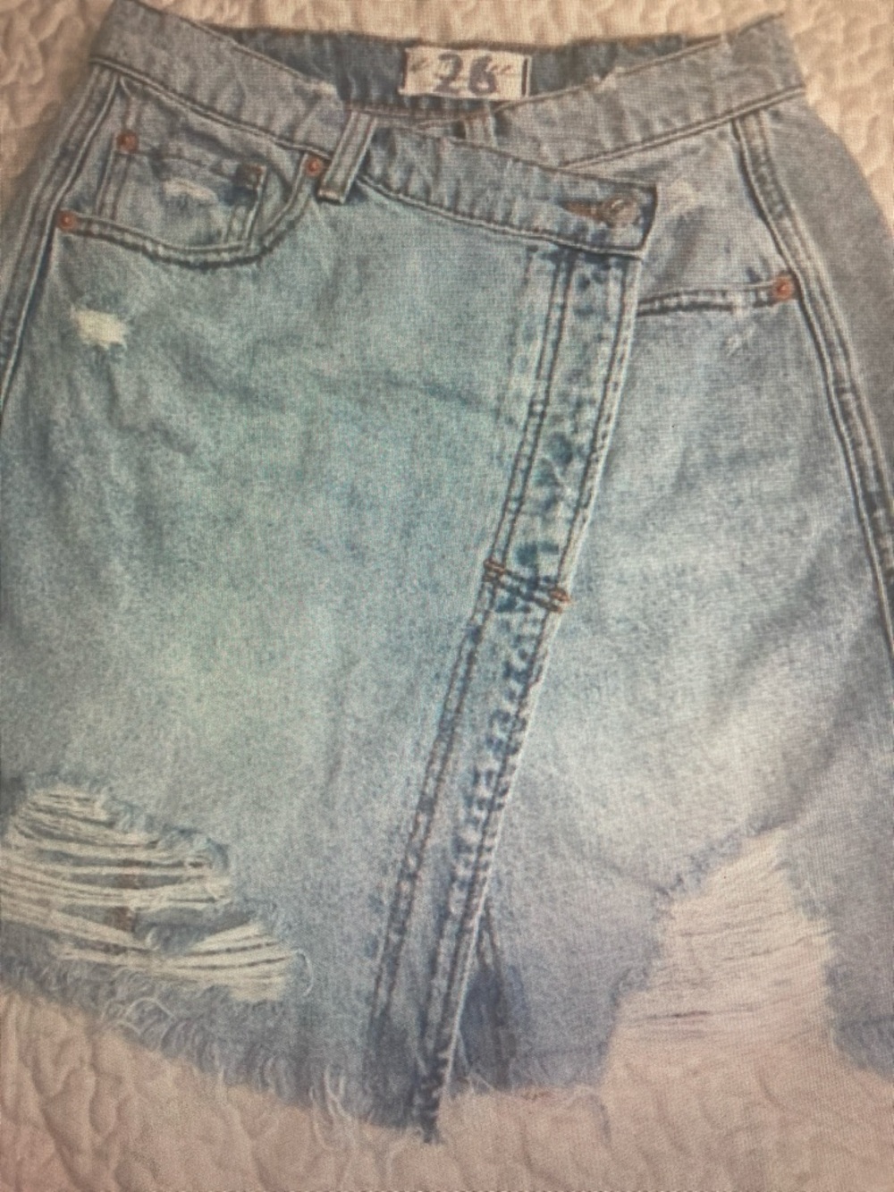 Free People We The Free Denim skirt 26” waist Cut Off Button Fly Distressed Mini